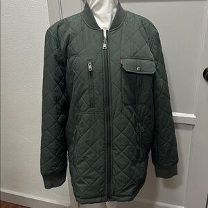 Levi's Women’s Green Diamond Quilted Bomber Jacket with Pink Lining Sz XL